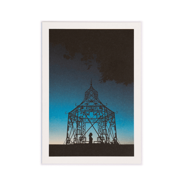 Carte double - Silhouette de femme sous une gloriette en bord de Loire à Amboise - &quot;Balade à l&#039;heure bleue&quot;